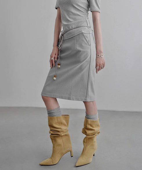 Braided Belt Straight Skirt